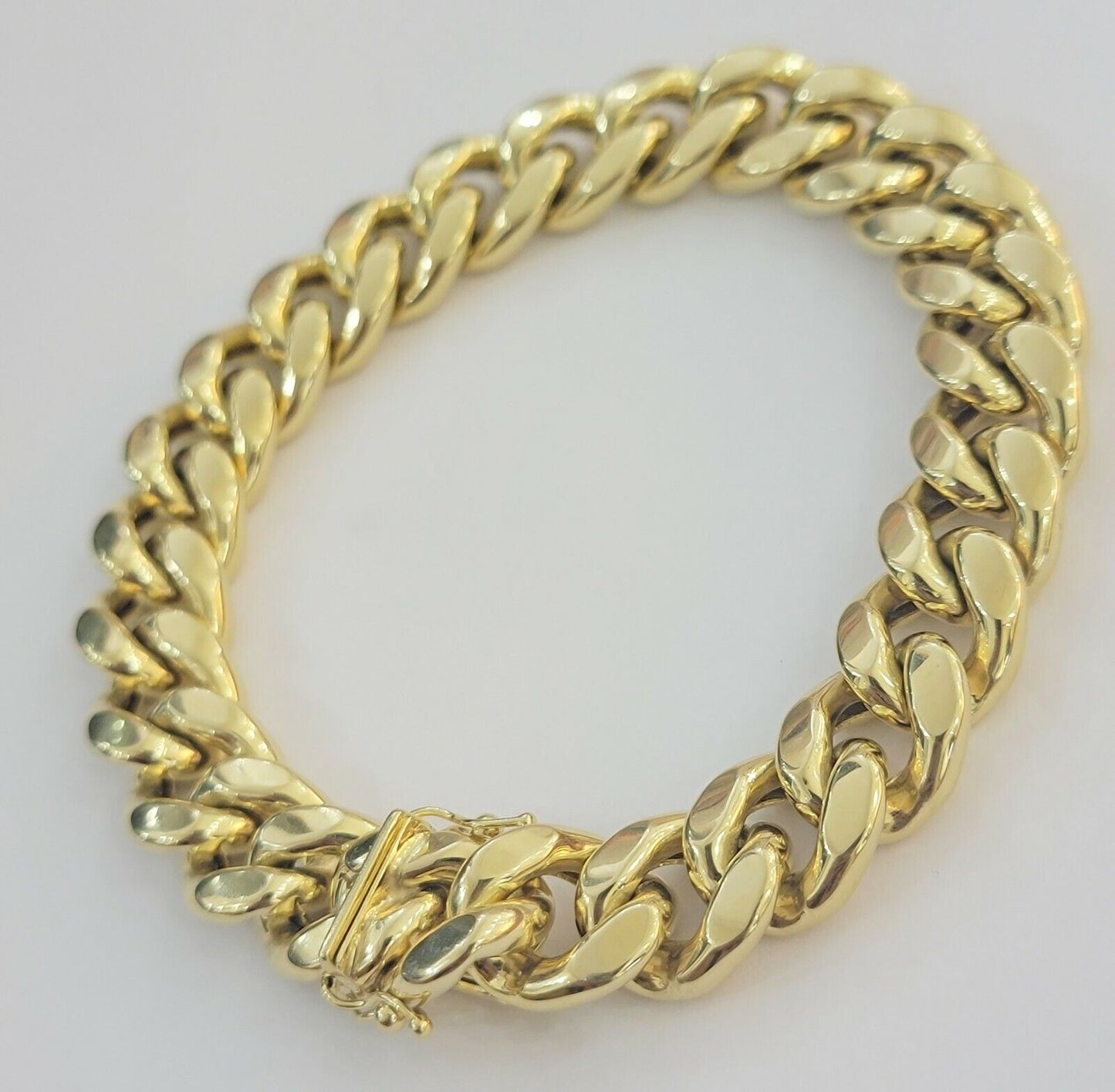 14k Yellow Gold Bracelet 13mm Miami Cuban Link 8.5 Inch Box Clasp Men Real 14kt - Reva Jeweler