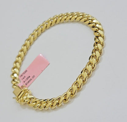 14k Yellow Gold Bracelet 8 Inch 7mm Miami Cuban Link With Box Lock REAL 14KT - Reva Jeweler