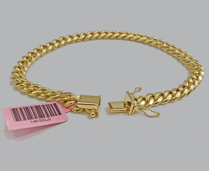 14k Yellow Gold Bracelet 8 Inch 7mm Miami Cuban Link With Box Lock REAL 14KT - Reva Jeweler