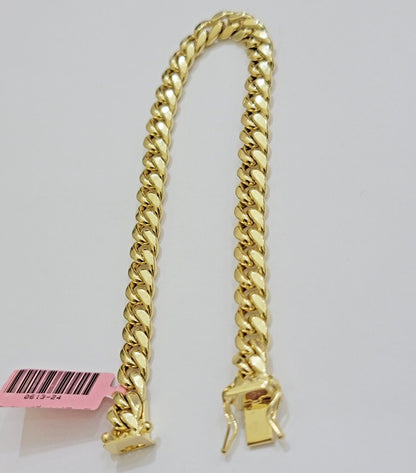 14k Yellow Gold Bracelet 8 Inch 7mm Miami Cuban Link With Box Lock REAL 14KT - Reva Jeweler