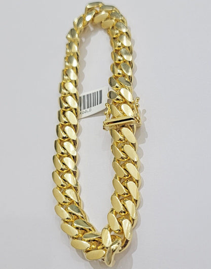 14k Yellow Gold Bracelet 8.5 Inch Solid 9mm Miami cuban Link Men Real 14kt Heavy - Reva Jeweler