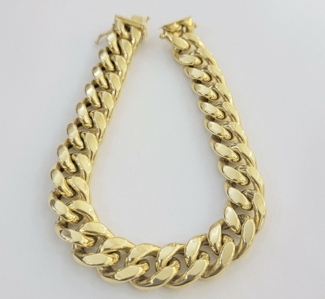 14k Yellow Gold Bracelet Mens Miami Cuban Link 13mm 8.5 Inch Box Clasp REAL - Reva Jeweler