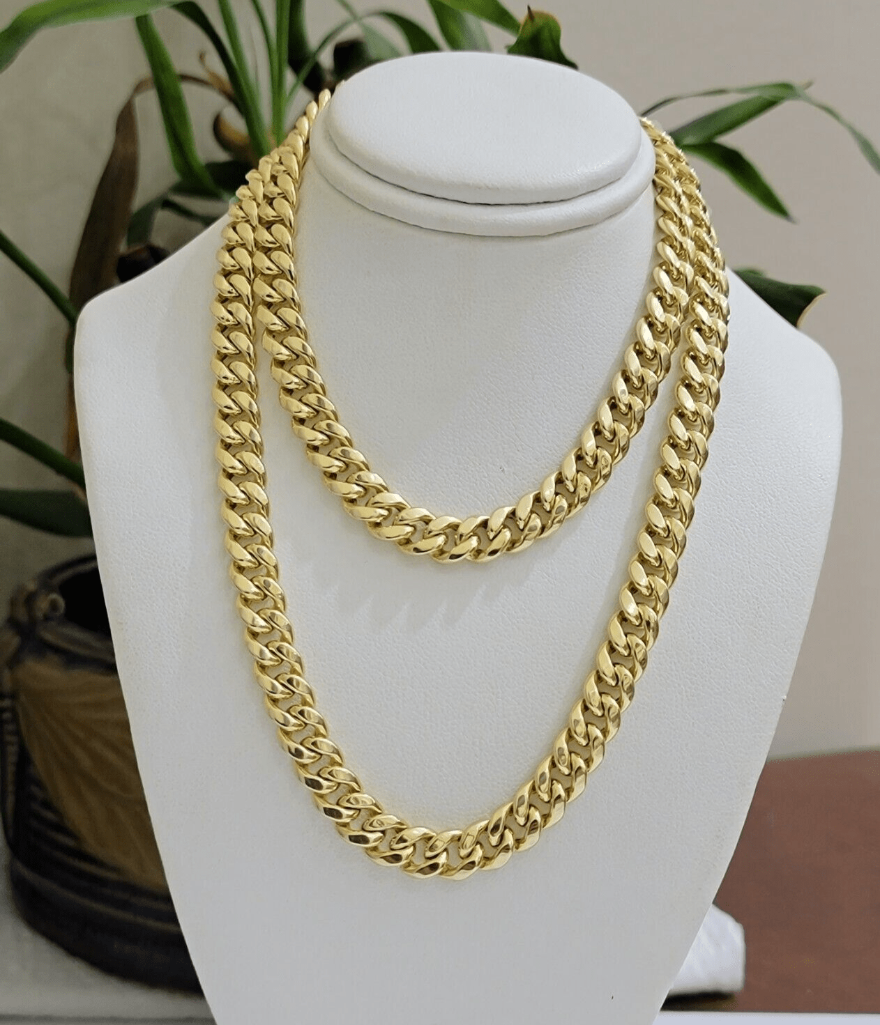 14k Yellow Gold Chain 22 Inch 8mm Miami Cuban Link Men Women Necklace REAL 14KT - Reva Jeweler