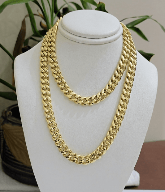 14k Yellow Gold Chain 22 Inch 8mm Miami Cuban Link Men Women Necklace REAL 14KT - Reva Jeweler