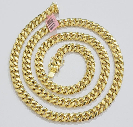 14k Yellow Gold Chain Miami Cuban Link Necklace 9mm 18 - 30 Inch Real 14KT Men's - Reva Jeweler