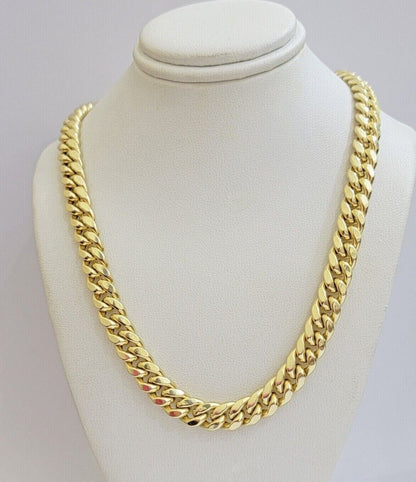 14k Yellow Gold Chain Miami Cuban Link Necklace 9mm 18 - 30 Inch Real 14KT Men's - Reva Jeweler