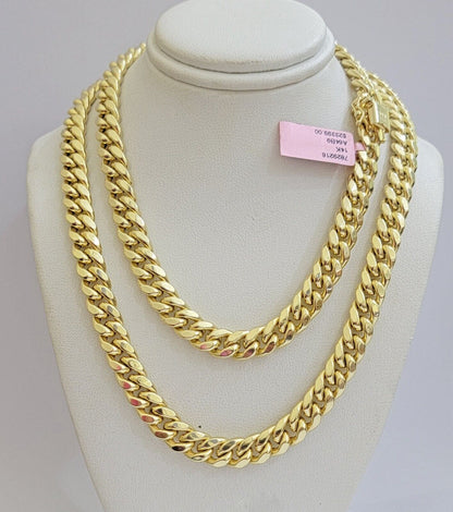14k Yellow Gold Chain Miami Cuban Link Necklace 9mm 18 - 30 Inch Real 14KT Men's - Reva Jeweler