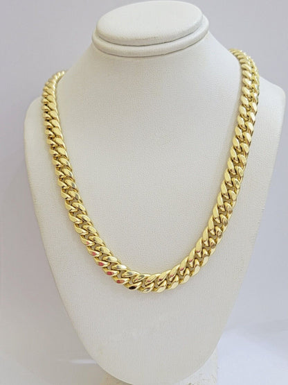 14k Yellow Gold Chain Miami Cuban Link Necklace 9mm 24 Inch Real 14KT For Men's - Reva Jeweler