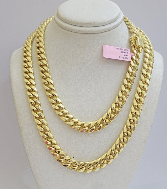 14k Yellow Gold Chain Miami Cuban Link Necklace 9mm 24 Inch Real 14KT For Men's - Reva Jeweler