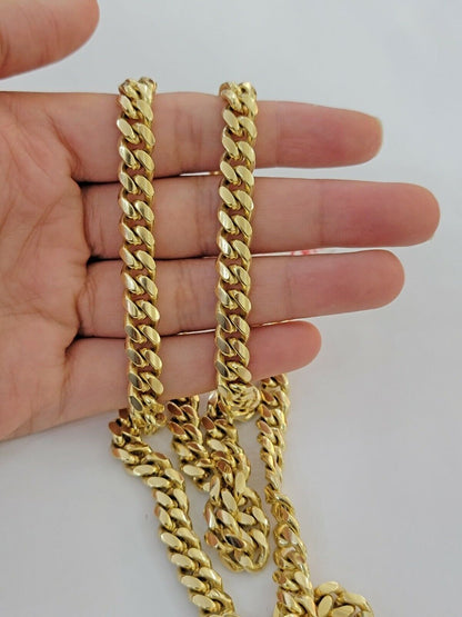 14k Yellow Gold Chain Necklace 7mm Solid Miami Cuban Link 22"Inch Men 14kt REAL - Reva Jeweler
