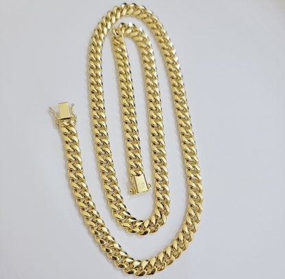 14k Yellow Gold Chain Necklace 8mm Miami Cuban Link 20 - 30 Inch REAL 14KT MEN'S - Reva Jeweler