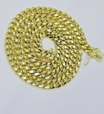 14k Yellow Gold Chain Necklace Miami Cuban Link 8mm 18" - 28" Inch Men's REAL 14kt - Reva Jeweler
