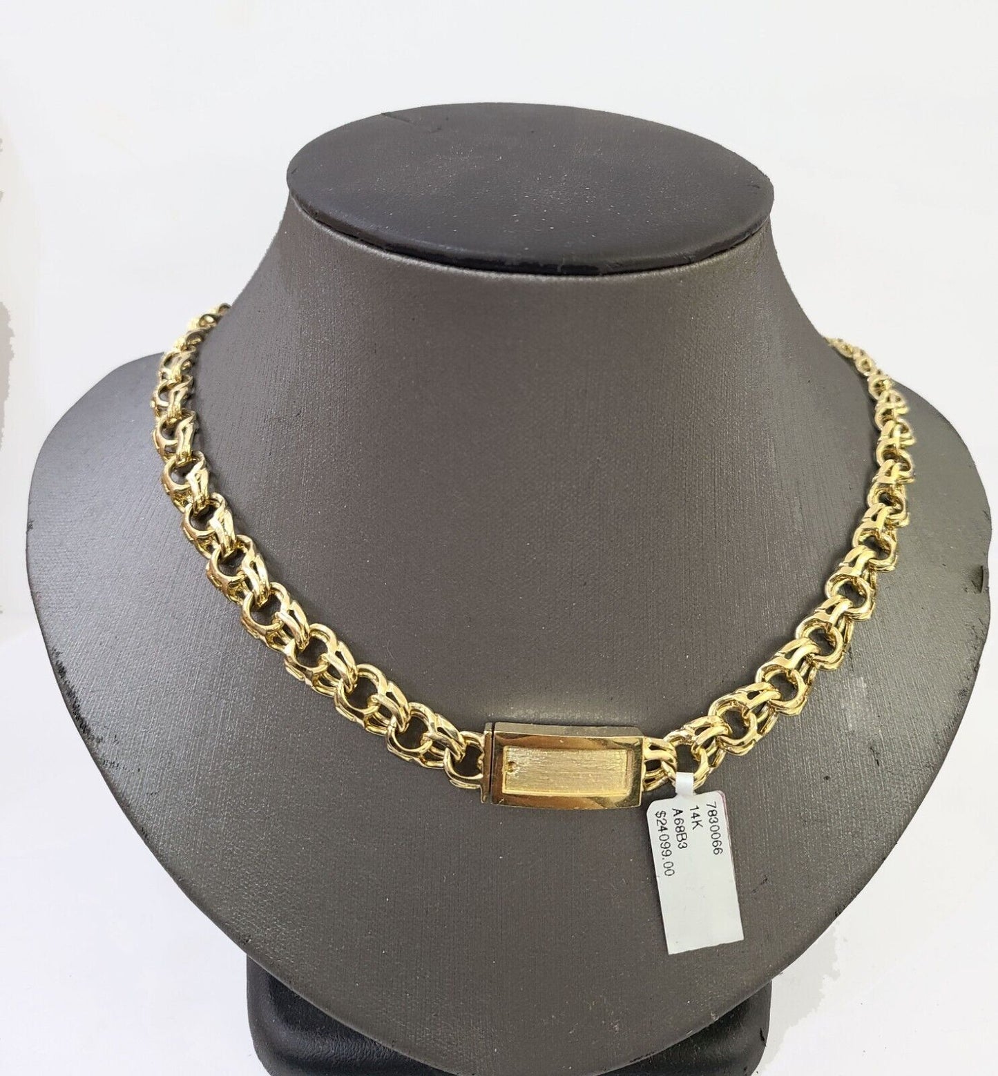 14k Yellow Gold Chino Link ID Necklace Chain 9mm 24Inch For Men's 14kt Gold