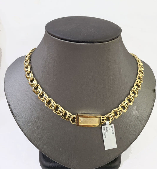 14k Yellow Gold Chino Link ID Necklace Chain 9mm 24Inch For Men's 14kt Gold
