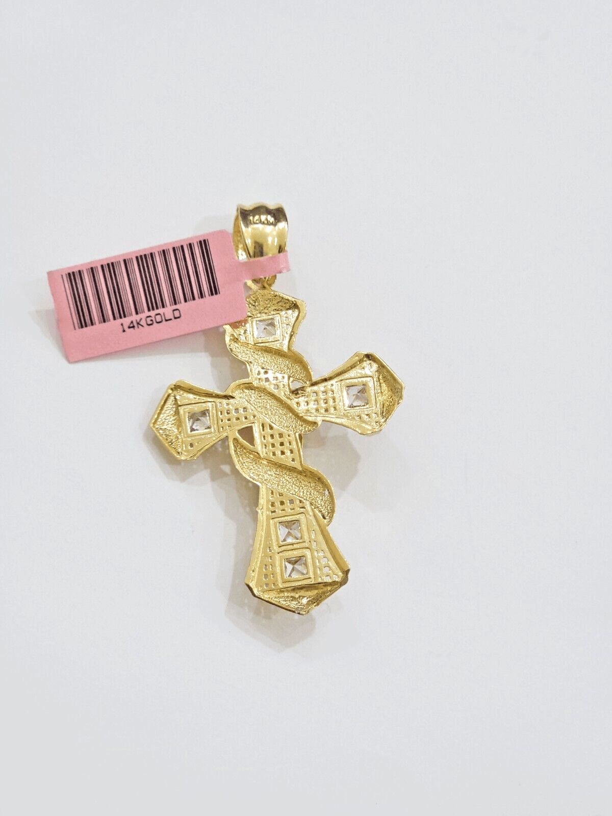 14k Yellow Gold Cross Charm Jesus Pendant 2 Inch CZ Crucifix For Chain 14kt SALE - Reva Jeweler
