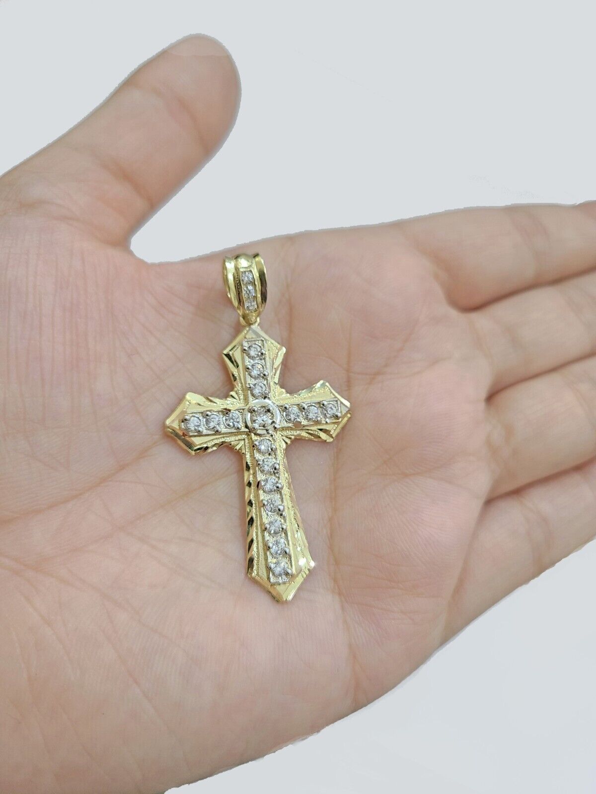 14k Yellow Gold Cross Charm Rope Chain Necklace 4mm 24'' Pendant 14kt Jesus Real - Reva Jeweler