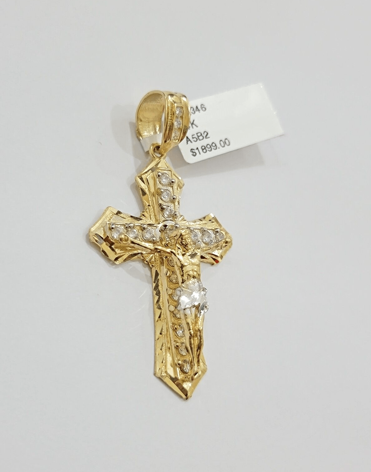 14k Yellow Gold Cross Jesus Crucifix Pendant 2 Inch 14kt CZ Charm Mens REAL 14kt - Reva Jeweler