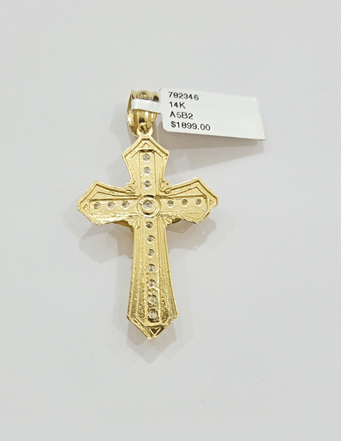14k Yellow Gold Cross Jesus Crucifix Pendant 2 Inch 14kt CZ Charm Mens REAL 14kt - Reva Jeweler