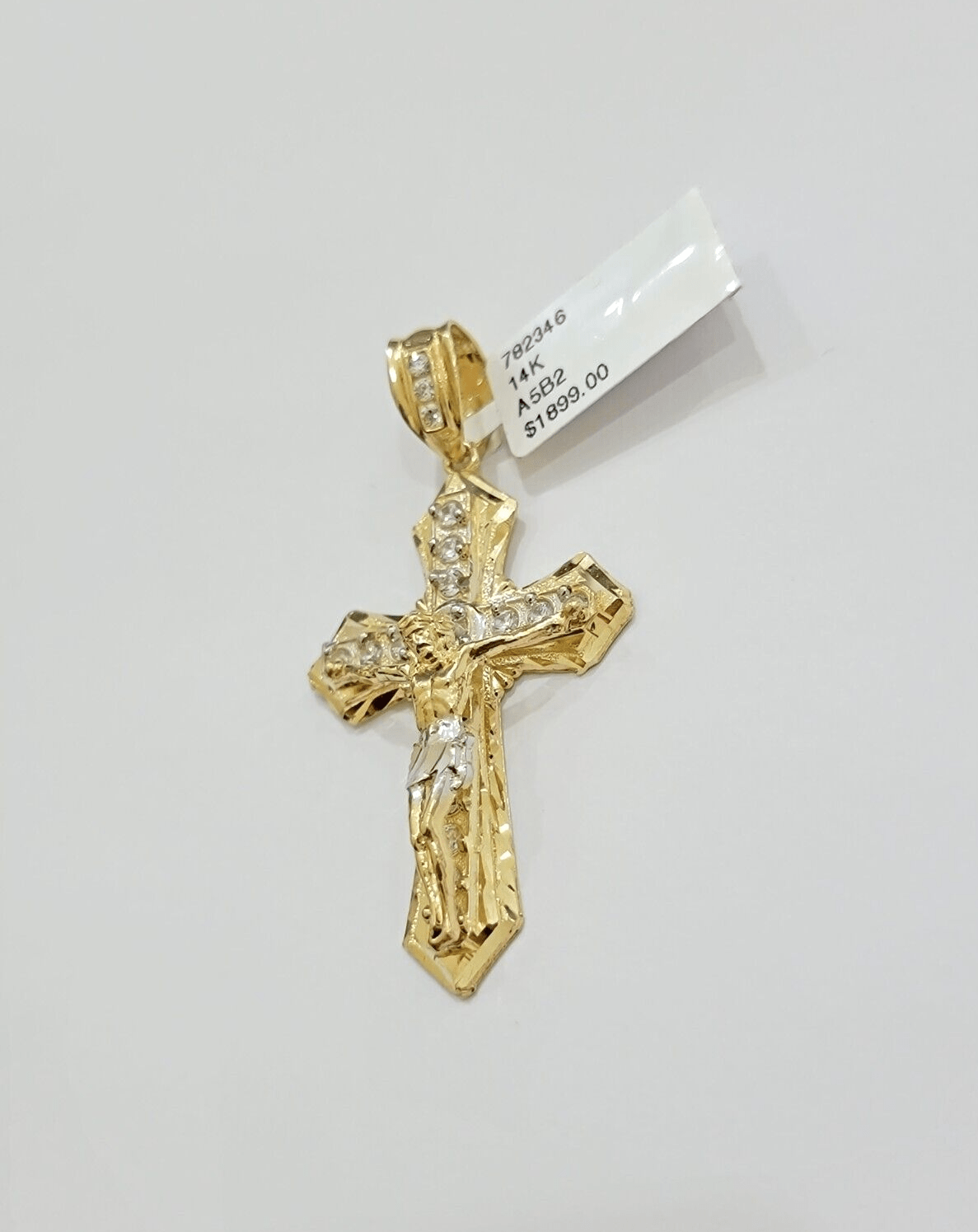 14k Yellow Gold Cross Jesus Crucifix Pendant 2 Inch 14kt CZ Charm Mens REAL 14kt - Reva Jeweler
