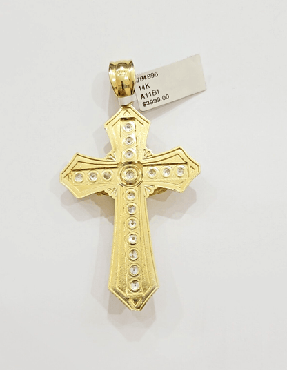14k Yellow Gold Cross Jesus Crucifix Pendant 3 Inch 14kt CZ Charm Mens REAL 14kt - Reva Jeweler