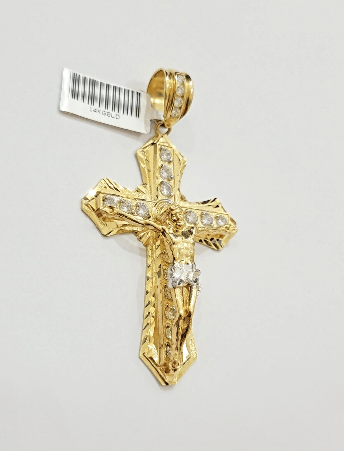 14k Yellow Gold Cross Jesus Crucifix Pendant 3 Inch 14kt CZ Charm Mens REAL 14kt - Reva Jeweler