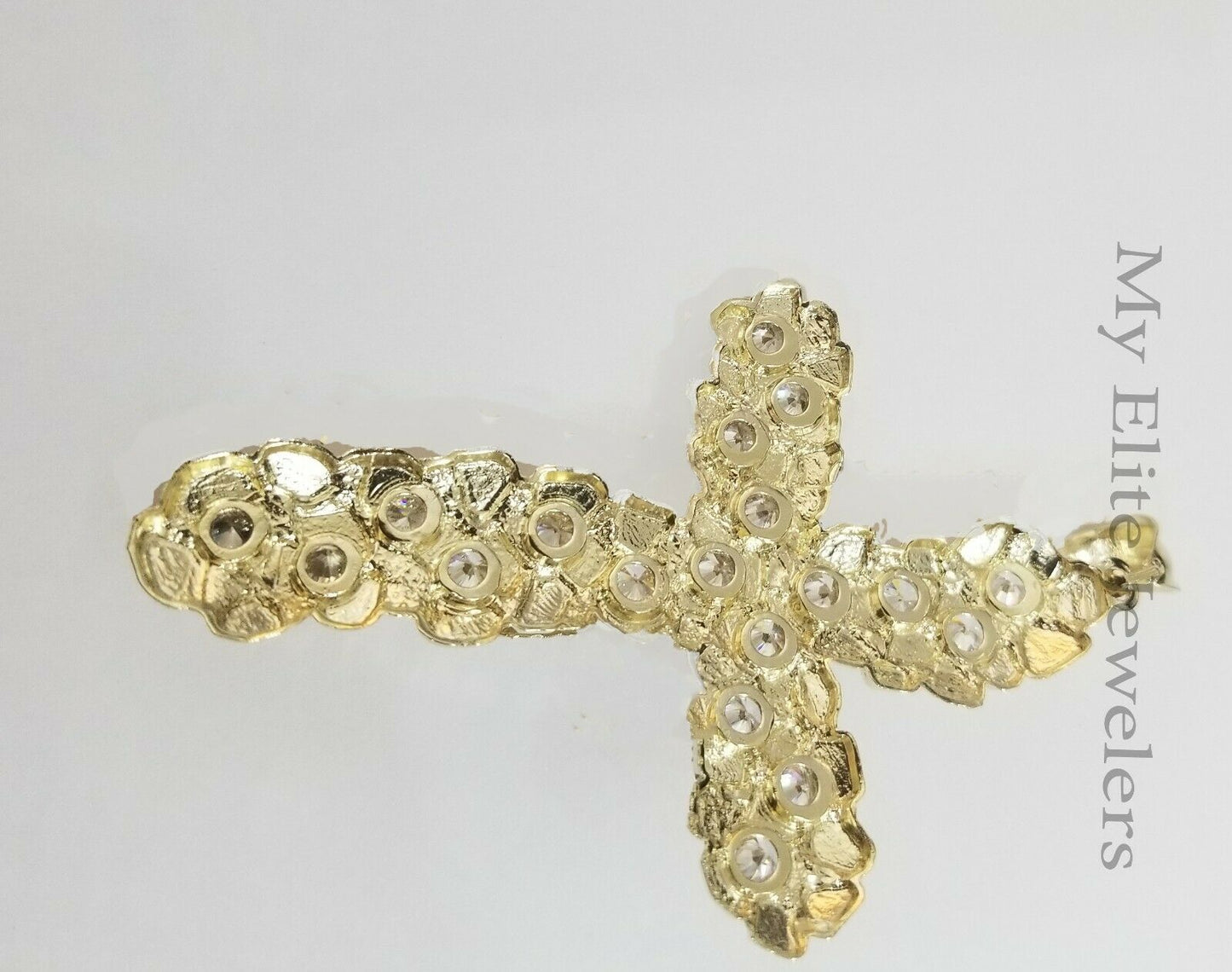 14k Yellow Gold Cross Nugget Jesus Crucifix Pendant 3.5 Inch 14kt Gold Mens REAL - Reva Jeweler