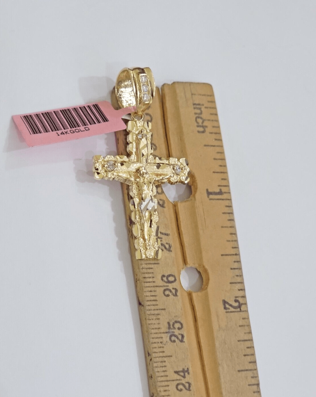 14k Yellow Gold Cross Nugget Pendant Jesus Crucifix 1.5 Inch 14kt Charm Men REAL - Reva Jeweler