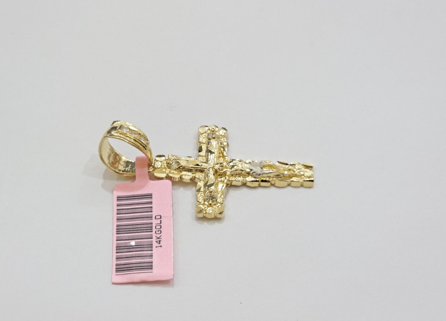 14k Yellow Gold Cross Nugget Pendant Jesus Crucifix 1.5 Inch 14kt Charm Men REAL - Reva Jeweler