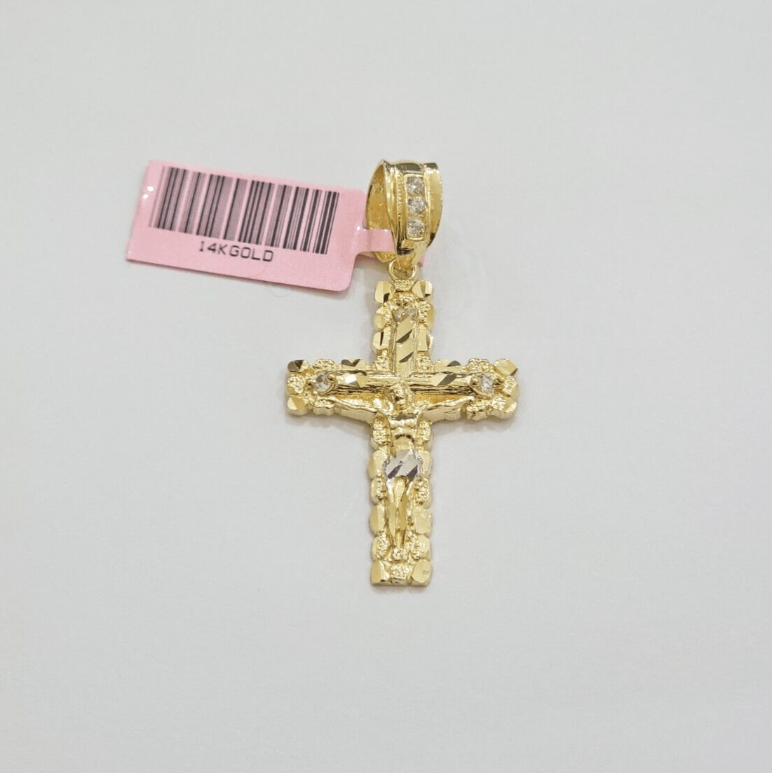 14k Yellow Gold Cross Nugget Pendant Jesus Crucifix 1.5 Inch 14kt Charm Men REAL - Reva Jeweler