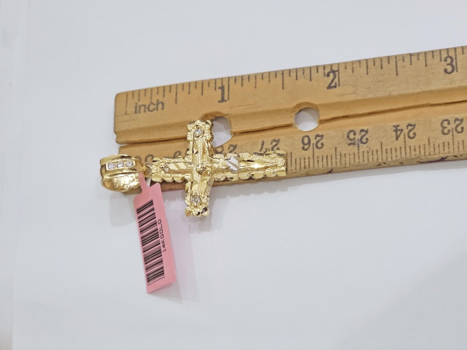 14k Yellow Gold Cross Nugget Pendant Jesus Crucifix 1.5 Inch 14kt Charm Men REAL - Reva Jeweler