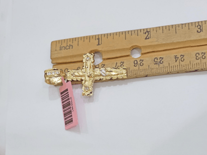 14k Yellow Gold Cross Nugget Pendant Jesus Crucifix 1.5 Inch 14kt Charm Men REAL - Reva Jeweler