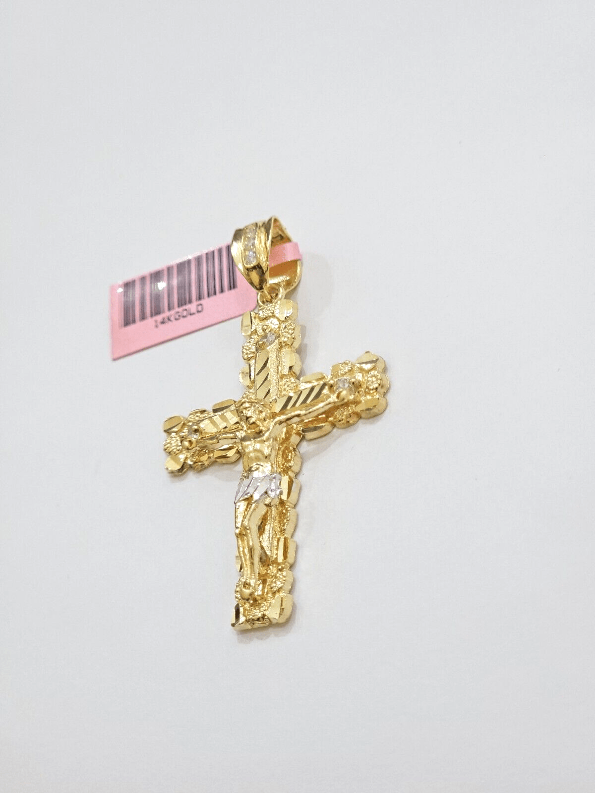 14k Yellow Gold Cross Nugget Pendant Jesus Crucifix 2 Inch 14kt Charm Men's REAL - Reva Jeweler