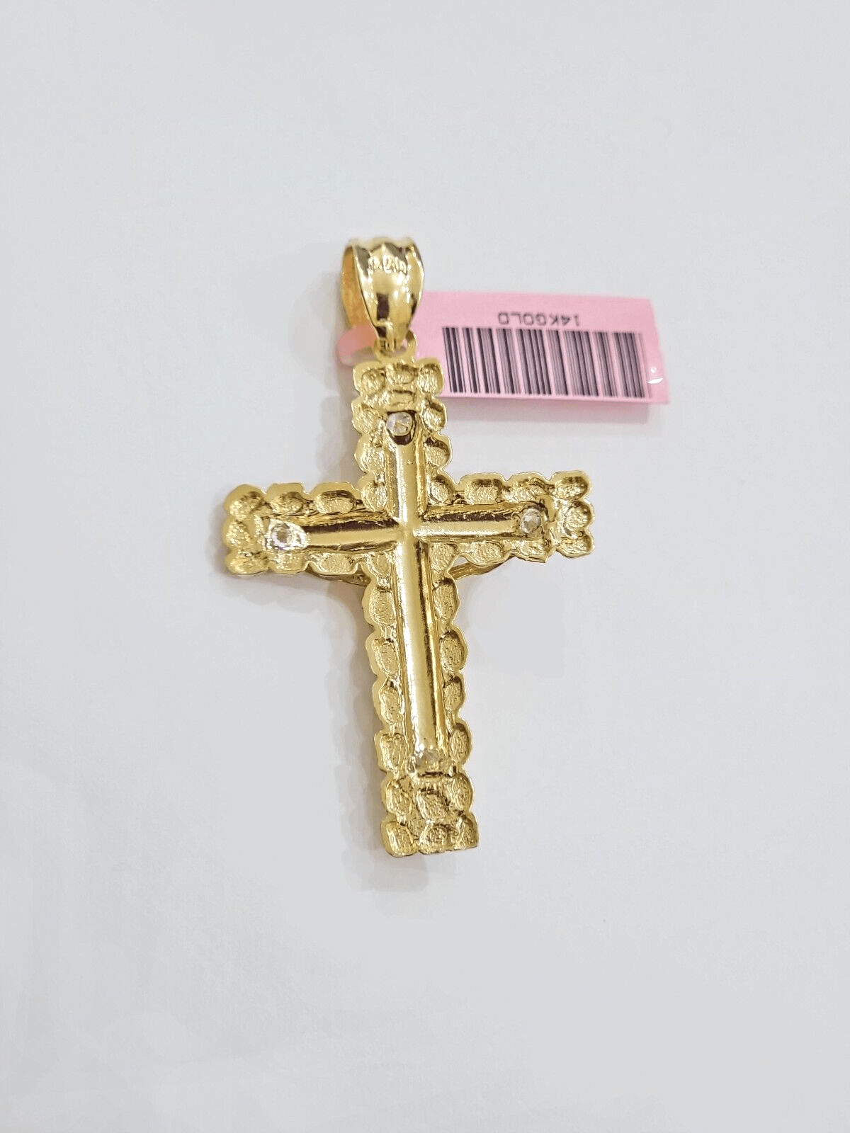 14k Yellow Gold Cross Nugget Pendant Jesus Crucifix 2 Inch 14kt Charm Men's REAL - Reva Jeweler