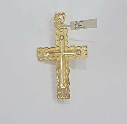 14k Yellow Gold Cross Nugget Pendant Jesus Crucifix 3 Inch 14kt Gold Men's REAL - Reva Jeweler