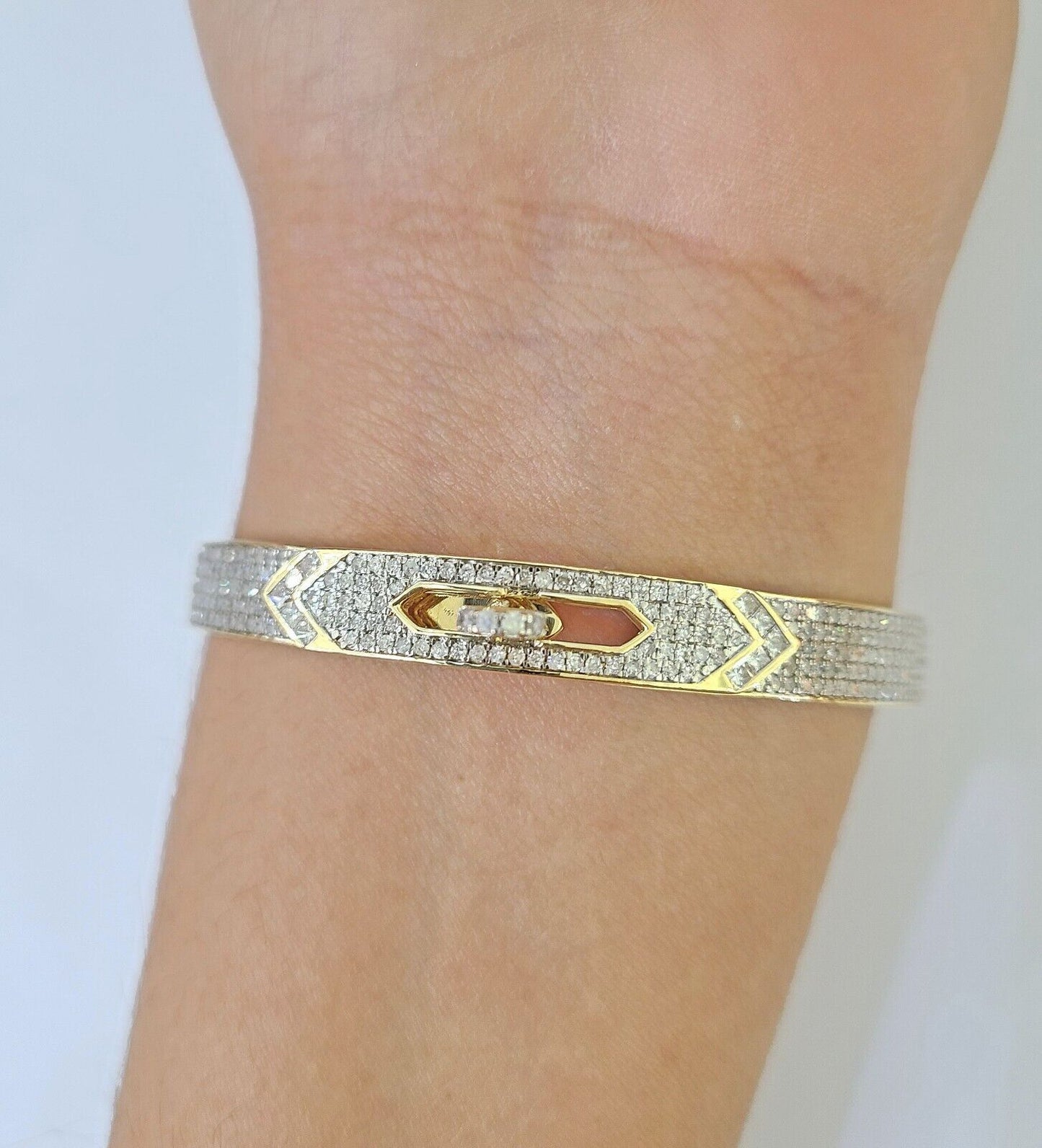 14K Yellow Gold Diamond Bracelet Bangle Spiral Design Round Cut REAL Gold - Reva Jeweler