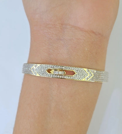 14K Yellow Gold Diamond Bracelet Bangle Spiral Design Round Cut REAL Gold - Reva Jeweler