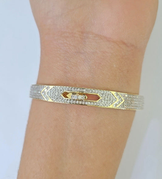 14K Yellow Gold Diamond Bracelet Bangle Spiral Design Round Cut REAL Gold - Reva Jeweler