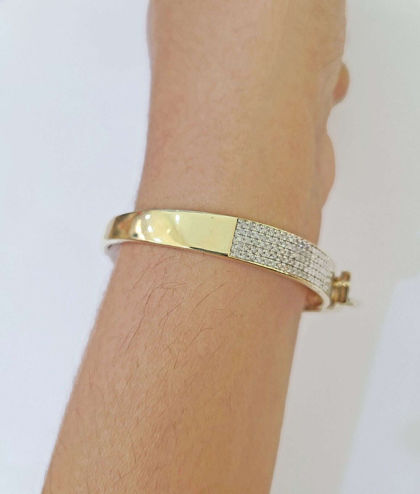 14K Yellow Gold Diamond Bracelet Bangle Spiral Design Round Cut REAL Gold - Reva Jeweler
