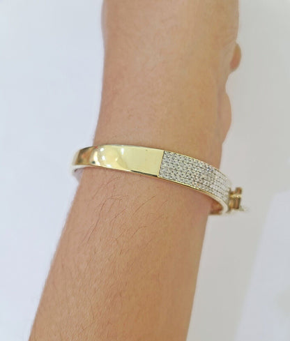 14K Yellow Gold Diamond Bracelet Bangle Spiral Design Round Cut REAL Gold - Reva Jeweler