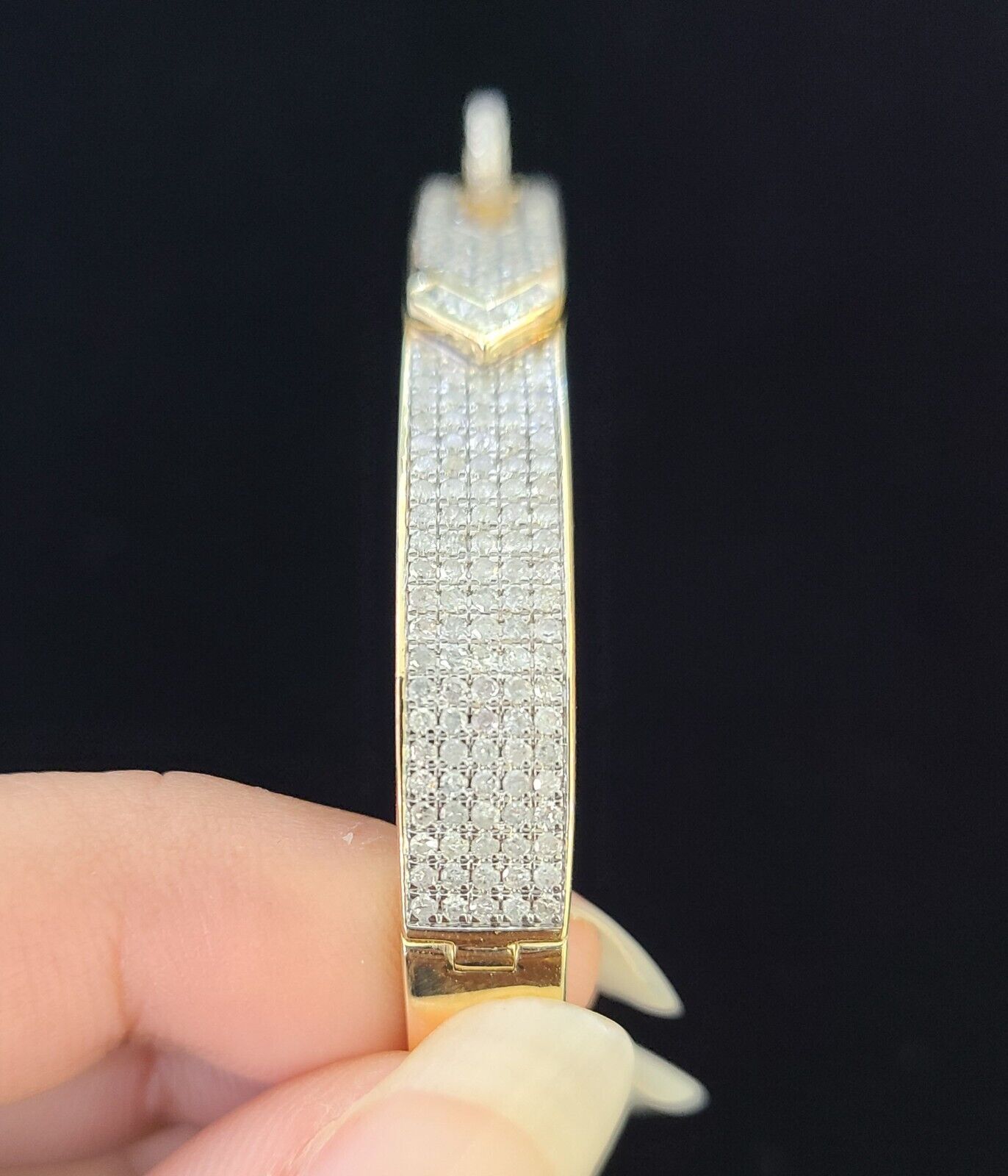 14K Yellow Gold Diamond Bracelet Bangle Spiral Design Round Cut REAL Gold - Reva Jeweler