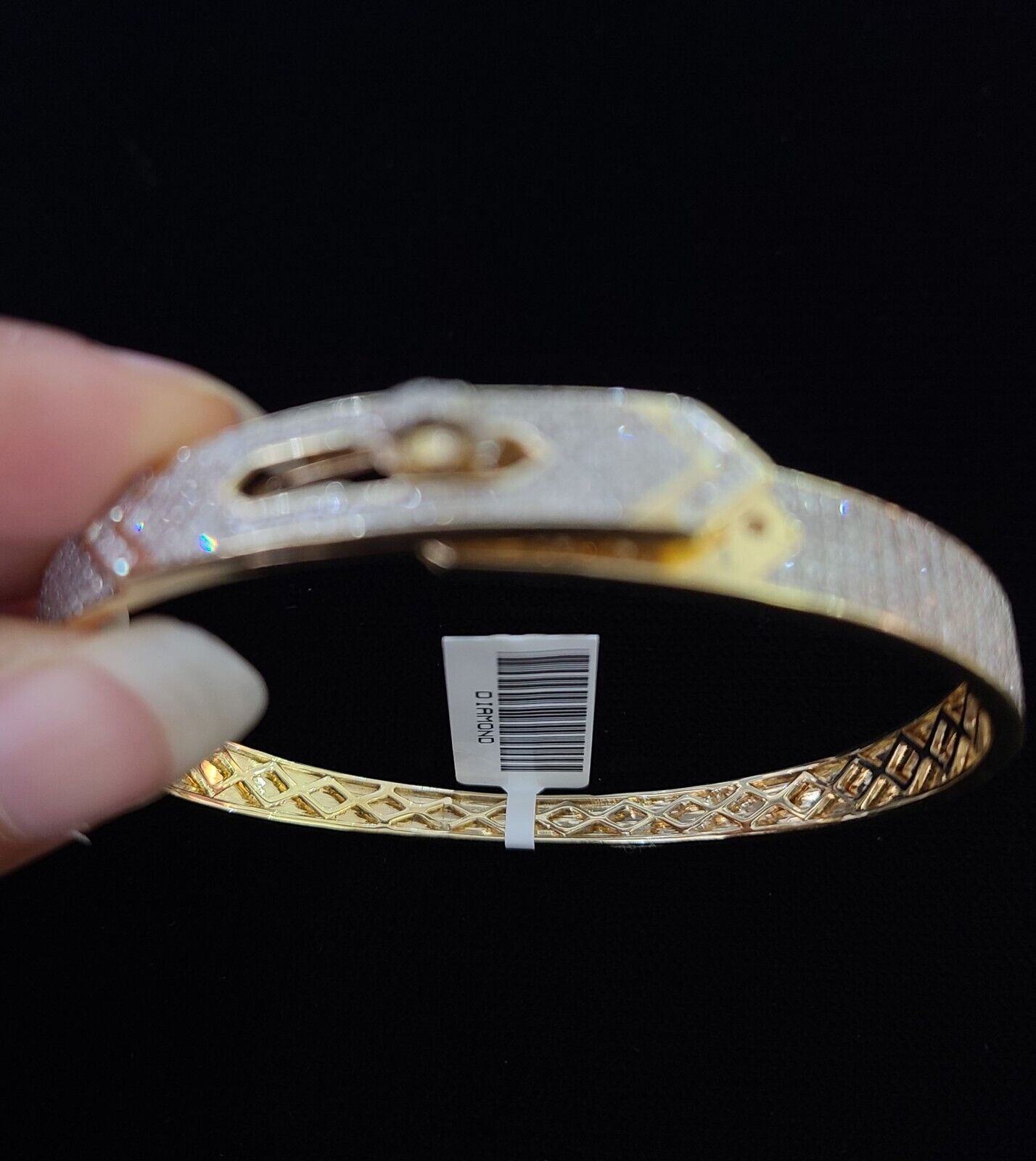 14K Yellow Gold Diamond Bracelet Bangle Spiral Design Round Cut REAL Gold - Reva Jeweler