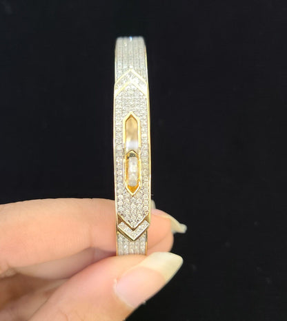 14K Yellow Gold Diamond Bracelet Bangle Spiral Design Round Cut REAL Gold - Reva Jeweler