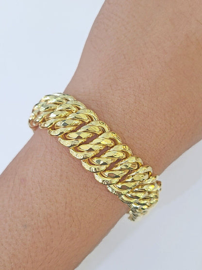 14K Yellow Gold Flat Byzantine Link Bracelet 16mm 7.5" inch Real Genuine - Reva Jeweler