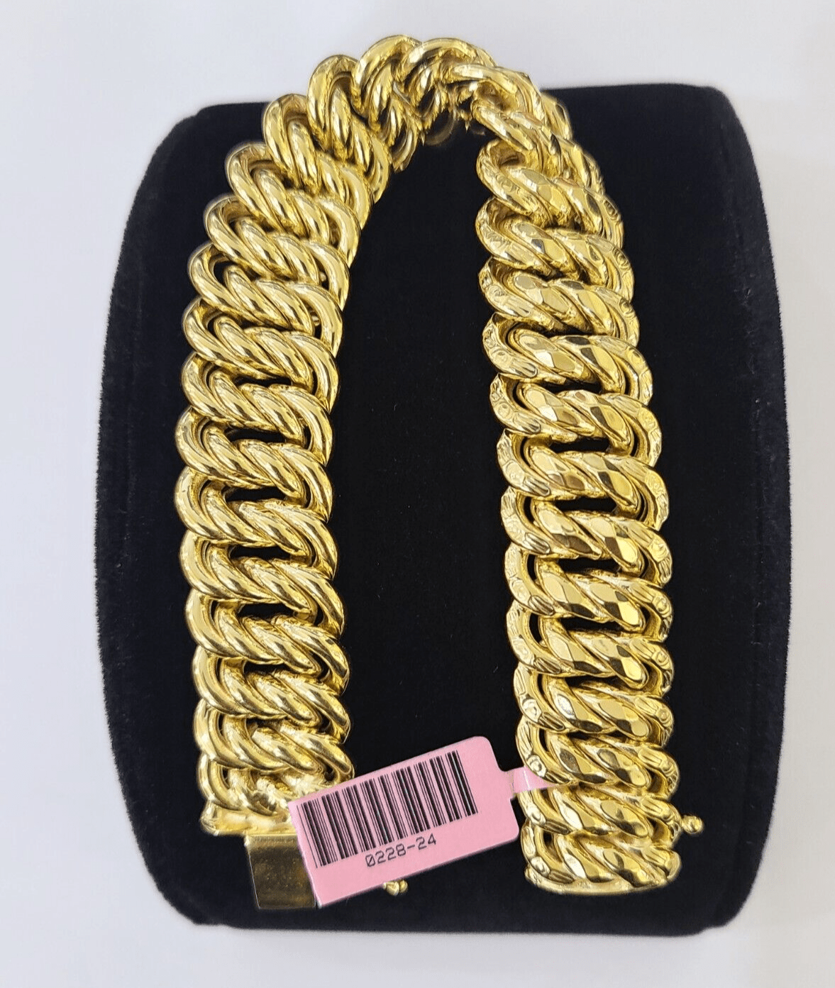 14K Yellow Gold Flat Byzantine Link Bracelet 16mm 7.5" inch Real Genuine - Reva Jeweler
