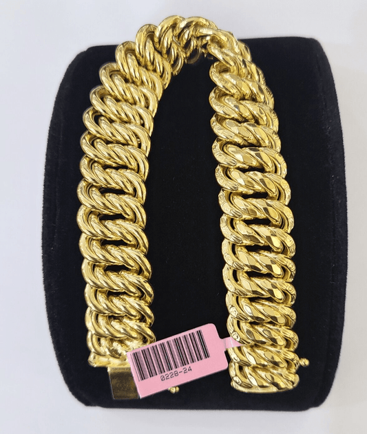 14K Yellow Gold Flat Byzantine Link Bracelet 16mm 7.5" inch Real Genuine - Reva Jeweler