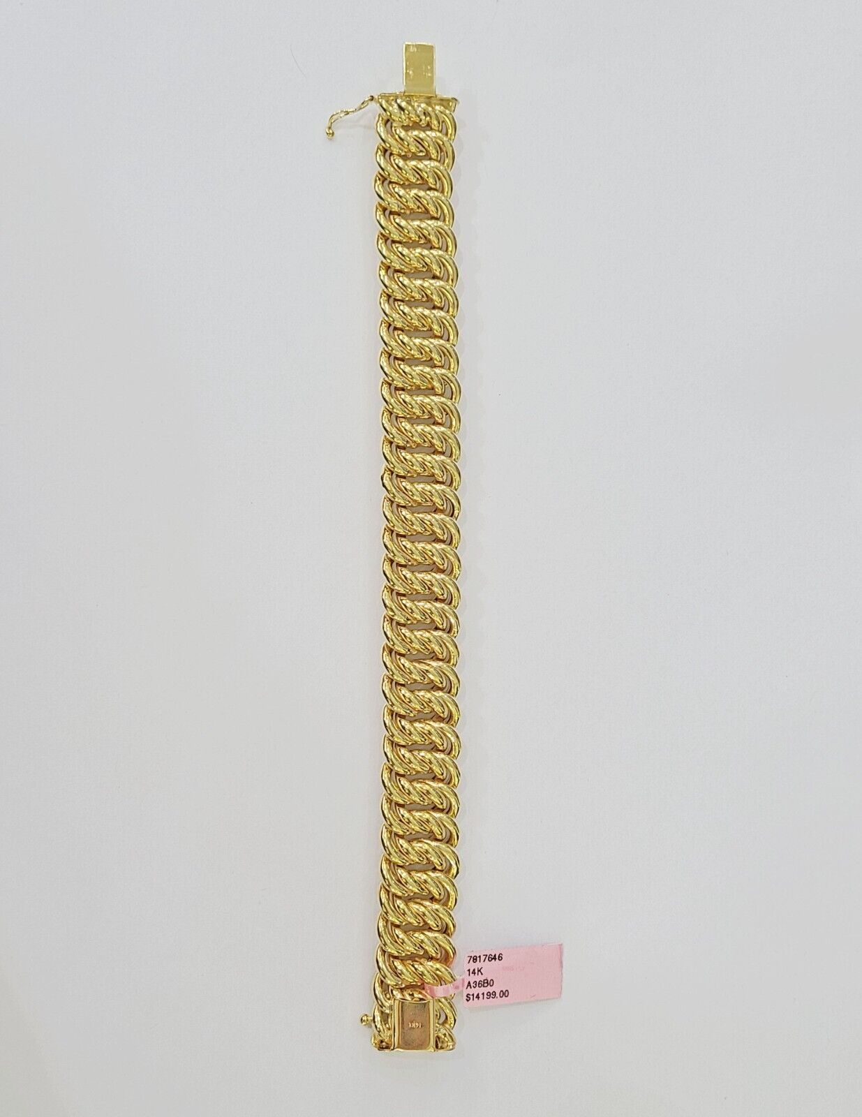 14K Yellow Gold Flat Byzantine Link Bracelet 16mm 7.5" inch Real Genuine - Reva Jeweler
