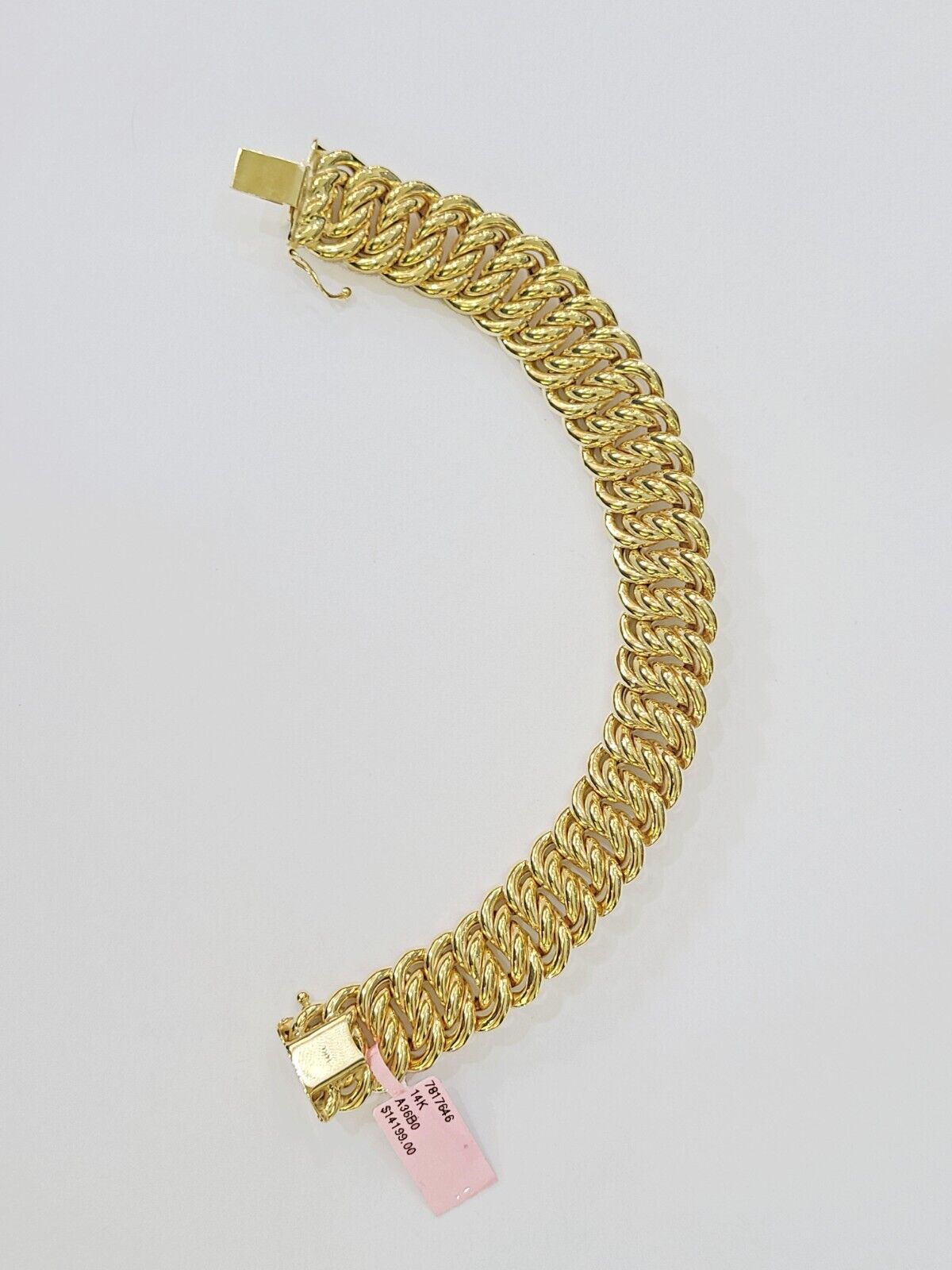 14K Yellow Gold Flat Byzantine Link Bracelet 16mm 7.5" inch Real Genuine - Reva Jeweler