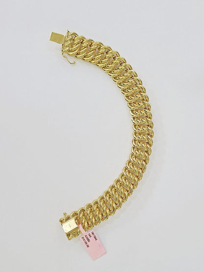 14K Yellow Gold Flat Byzantine Link Bracelet 16mm 7.5" inch Real Genuine - Reva Jeweler