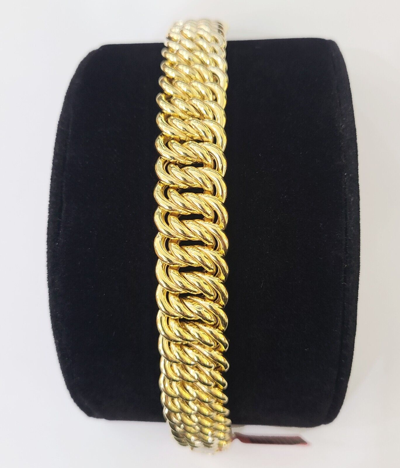 14K Yellow Gold Flat Byzantine Link Bracelet 16mm 7.5" inch Real Genuine - Reva Jeweler