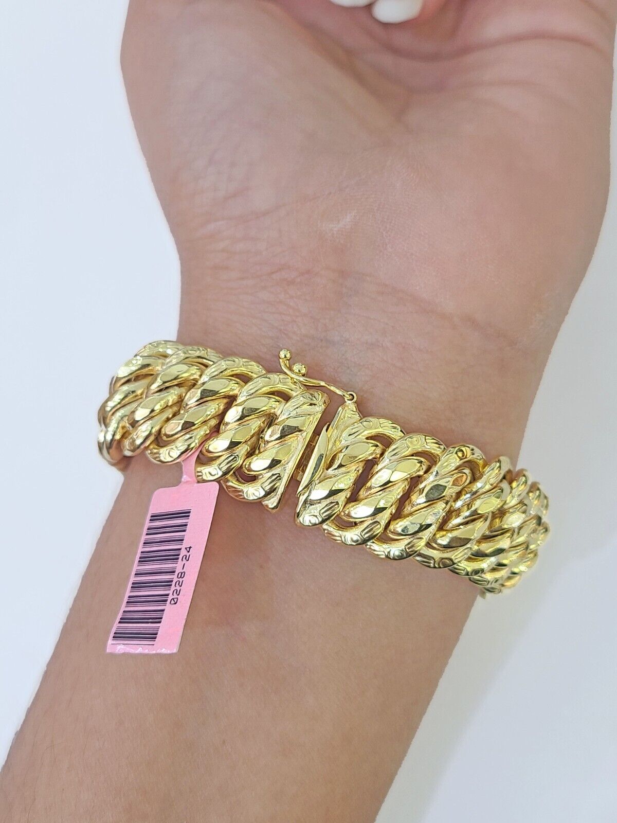 14K Yellow Gold Flat Byzantine Link Bracelet 16mm 7.5" inch Real Genuine - Reva Jeweler
